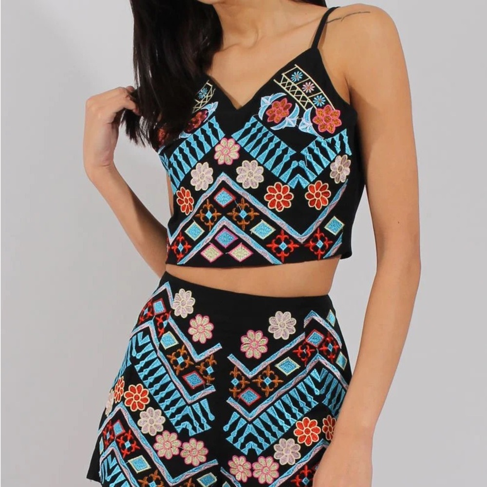 Worn Once! Red Dress Boutique Feel the Heatwave Black Embroidered Two Piece Set